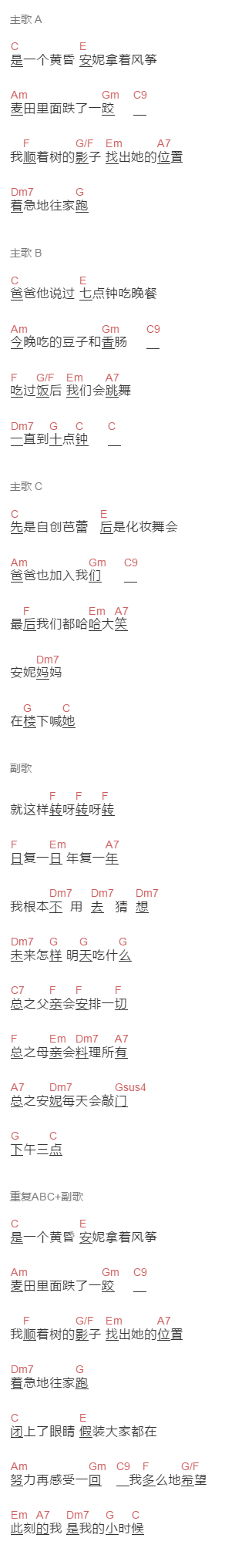 上海彩虹室内合唱团《流浪的小行星圆舞曲》吉他谱C调和弦谱(txt)1