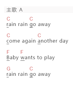 英文儿歌《Rain,rain,go away》吉他谱C调和弦谱(txt)1