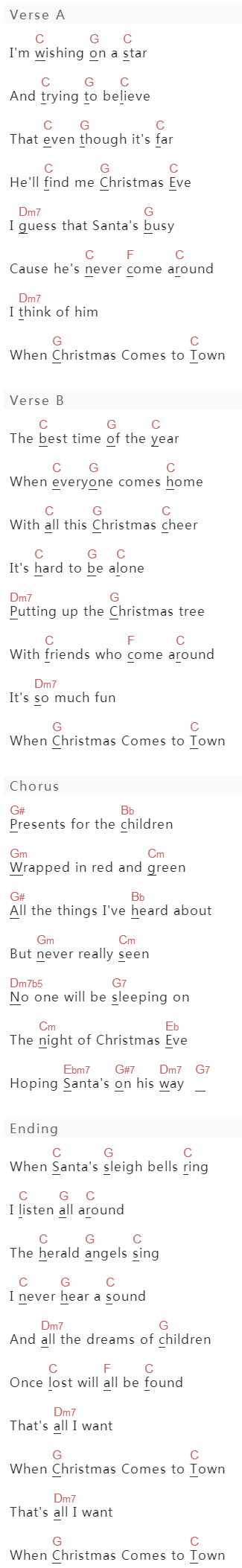 Matthew Hall , Meagan Moore《When Christmas Comes To Town》吉他谱C调和弦谱(txt)1