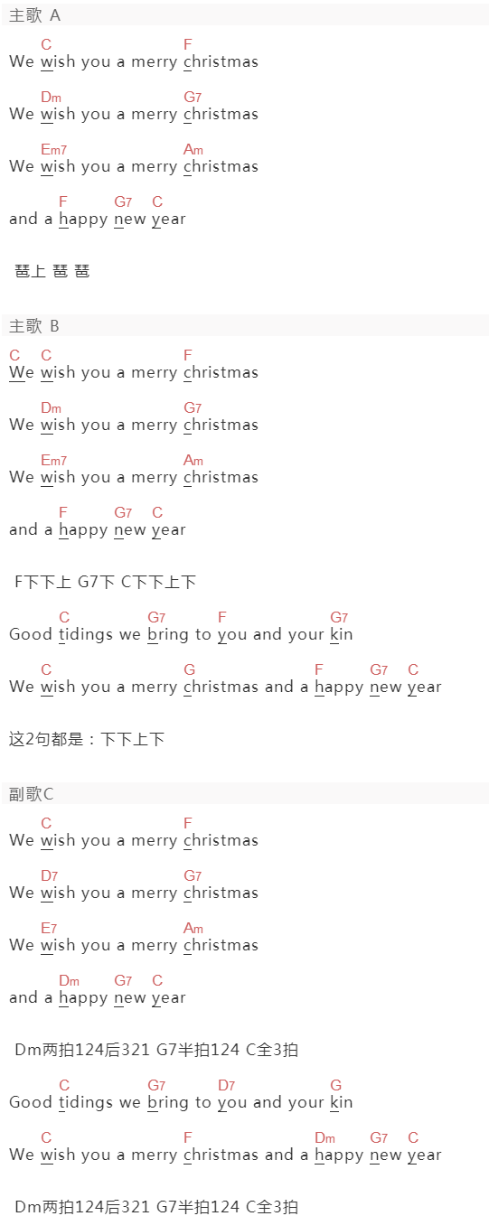 Enya《We Wish You a Merry Christmas》吉他谱C调和弦谱(txt)1