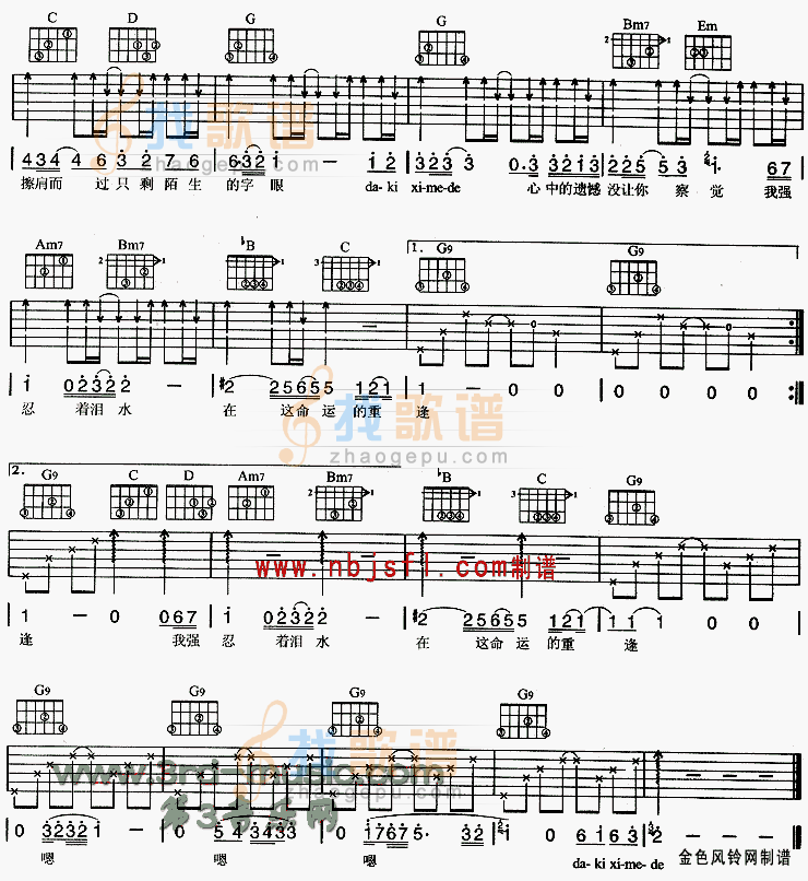 飞儿乐团《完美幻觉》吉他谱C调六线谱(图)1
