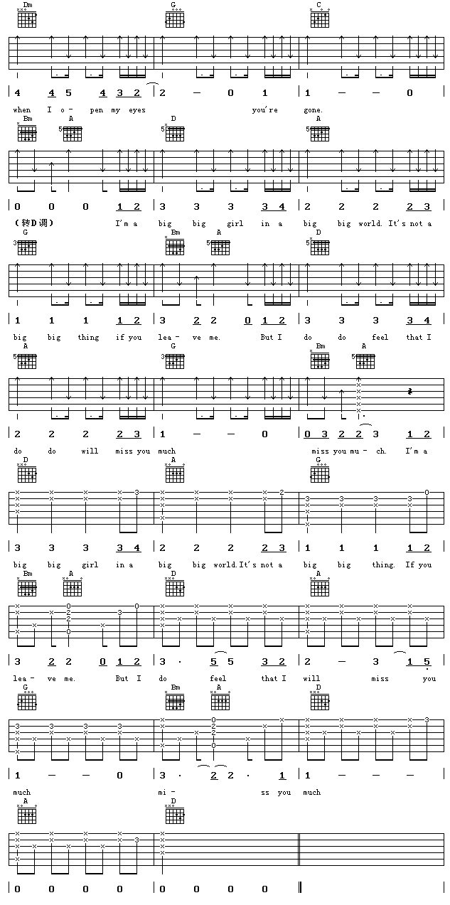 欧美经典《Bigword》吉他谱C调六线谱(图)1