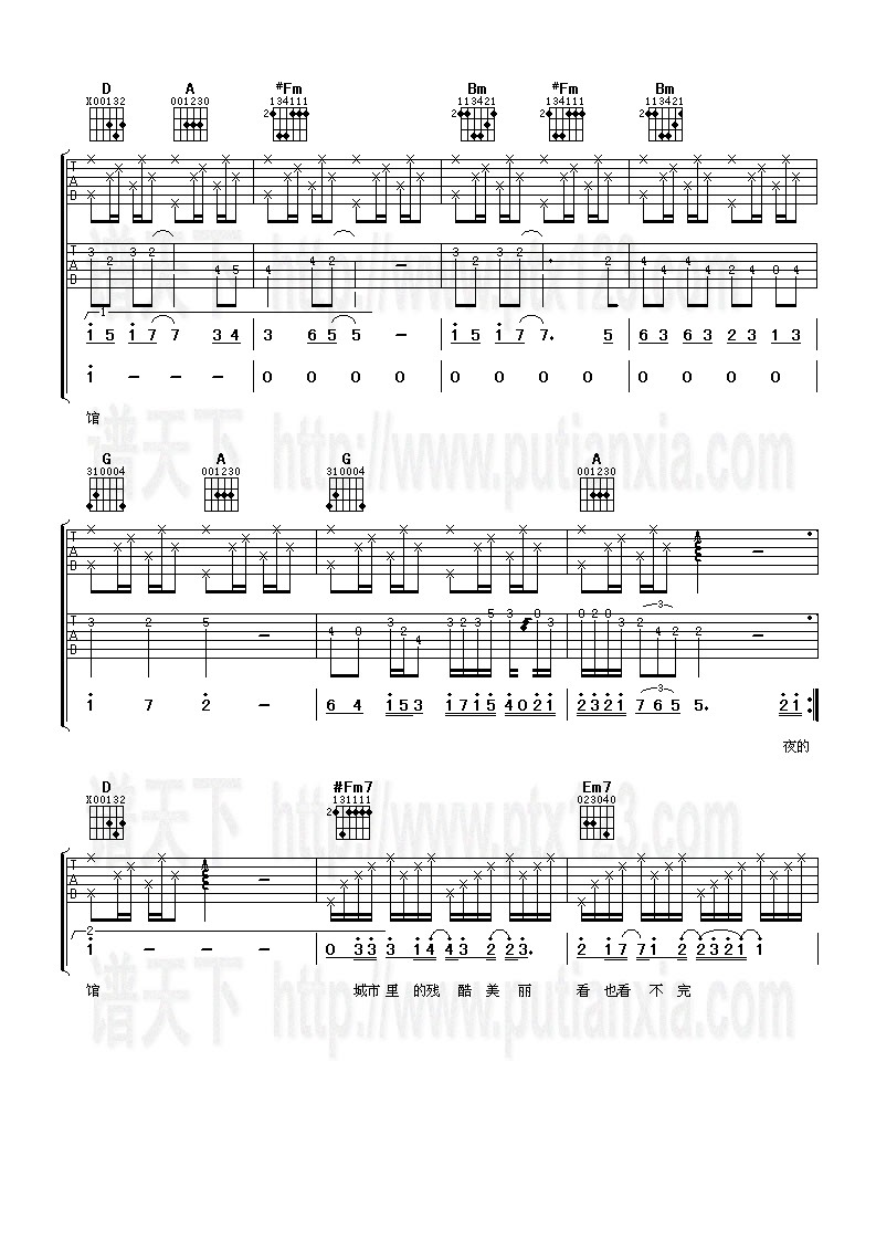 杨千桦《一个人的美术馆》吉他谱D调六线谱(图)1