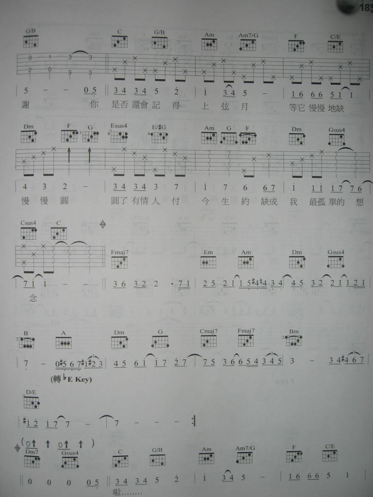许志安《上玄月》吉他谱C调六线谱(图)1
