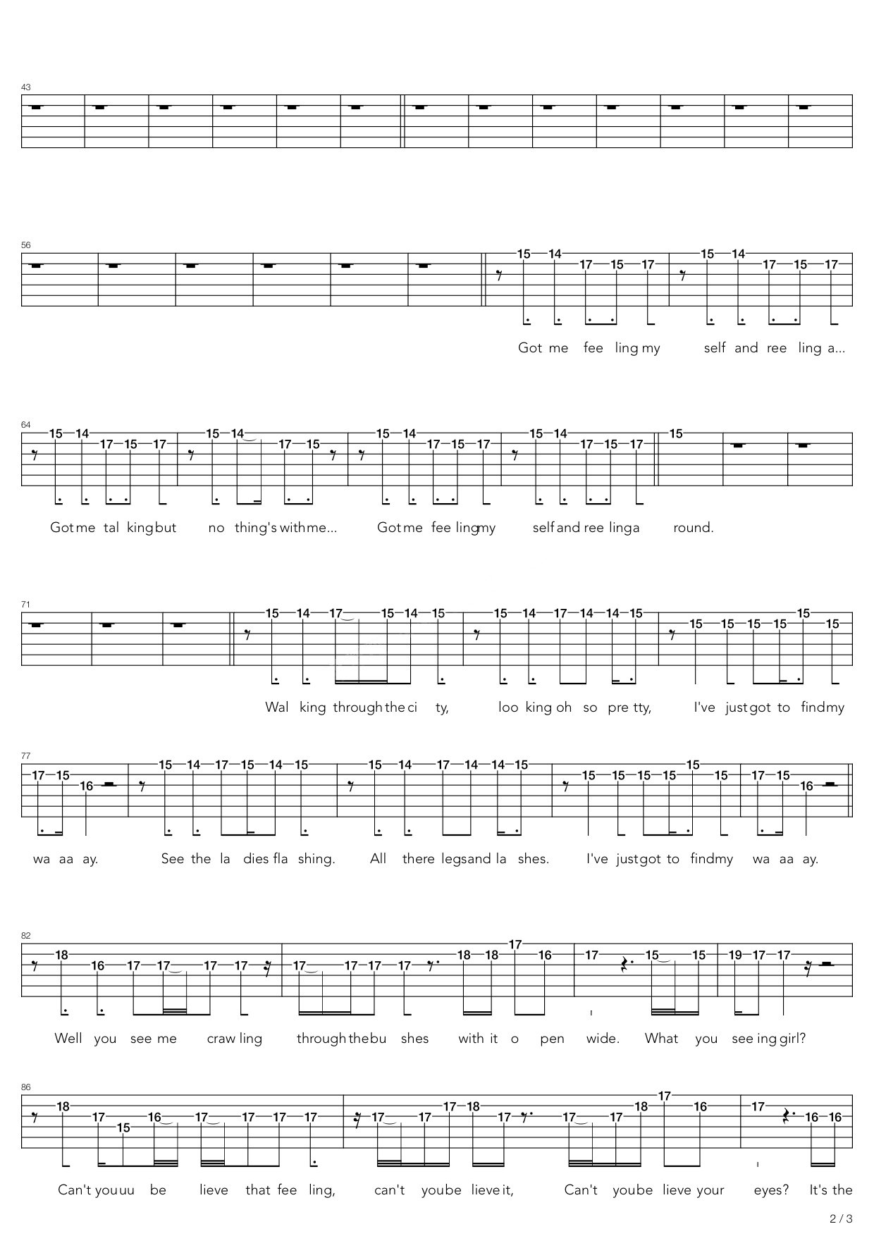 娘子乐队《Prowler》吉他谱C调六线谱(图)1