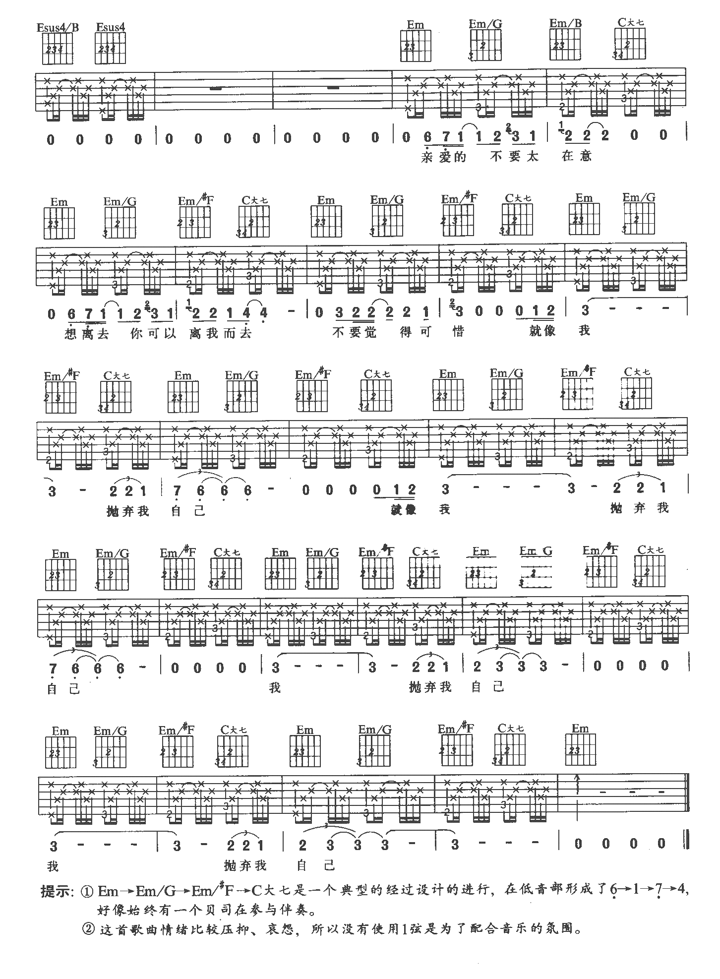 伍佰《抛弃》吉他谱G调六线谱(图)1