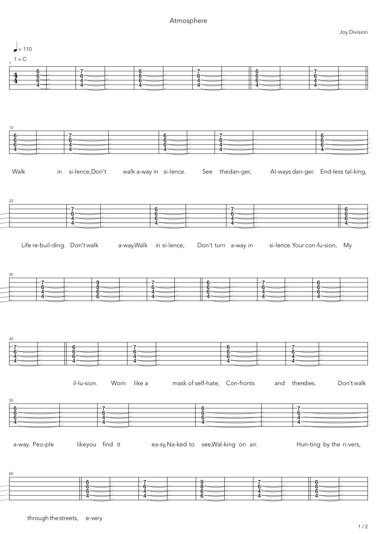 Joy Division《Atmosphere》吉他谱C调六线谱(图)1