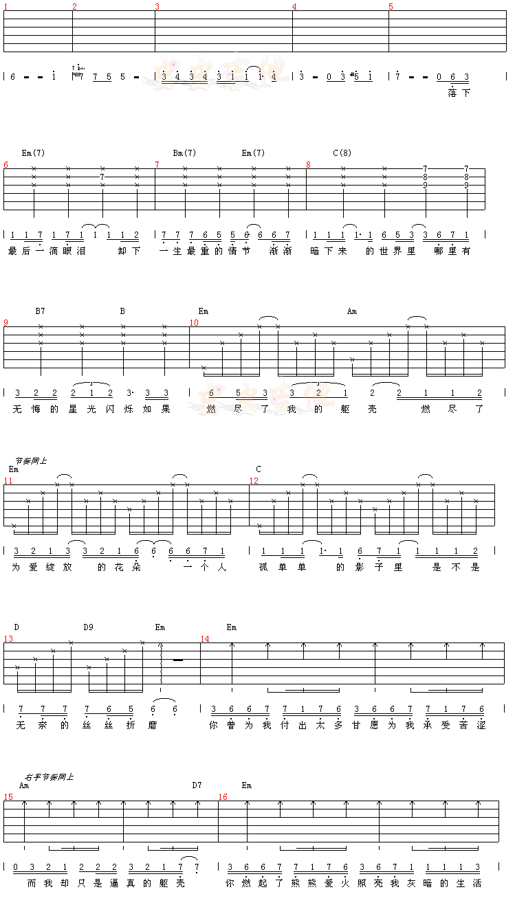羽泉《腊人》吉他谱C调六线谱(图)1