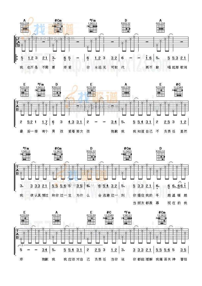 刘若英《落跑新娘》吉他谱A调六线谱(图)1
