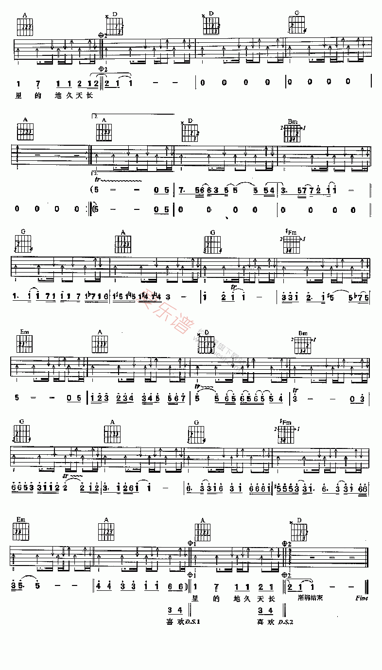 韩雪《蓝色雪花》吉他谱D调六线谱(图)1