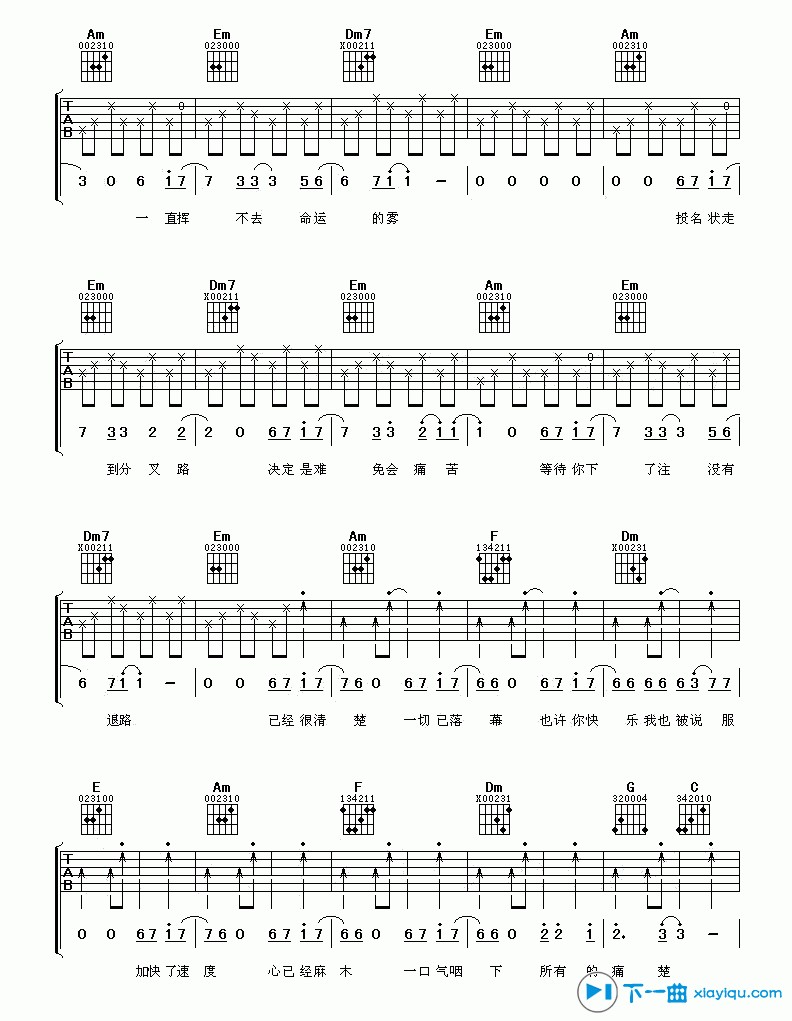 刘德华《投名状》吉他谱C调六线谱(图)1