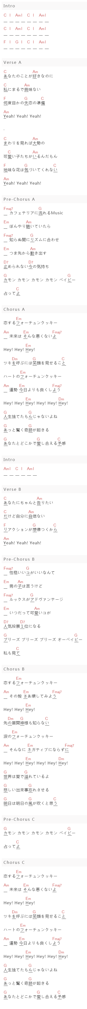 AKB48《恋するフォーチュンクッキー》吉他谱C调和弦谱(txt)1