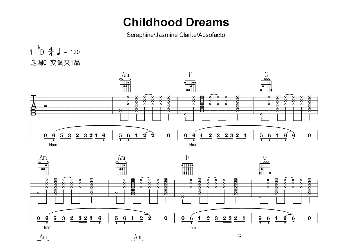 Gaminl 《Childhood Dreams》吉他谱C调六线谱(图)1