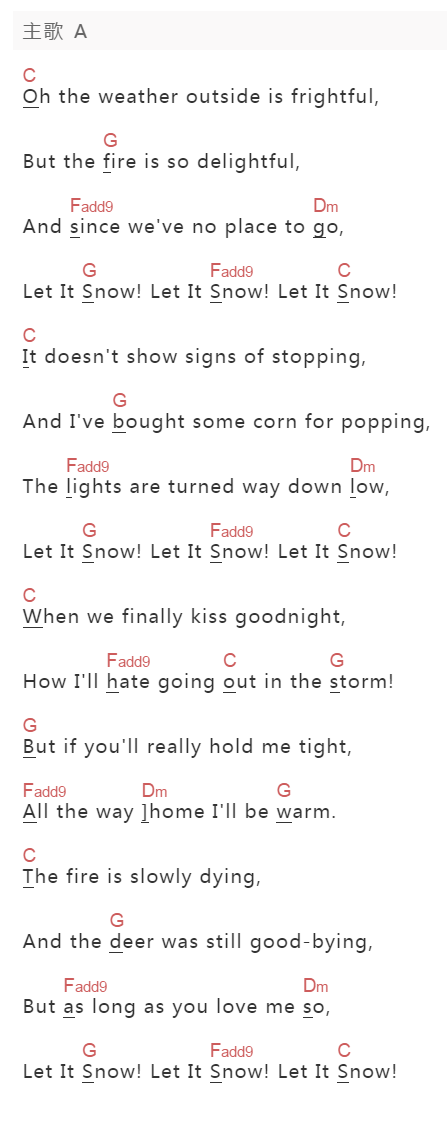 未知歌手《Let It Snow》吉他谱C调和弦谱(txt)1