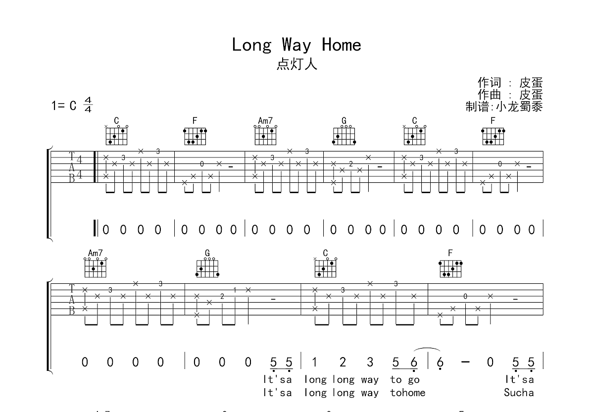 Rick Guthrie《Long Way Home》吉他谱C调六线谱(图)1