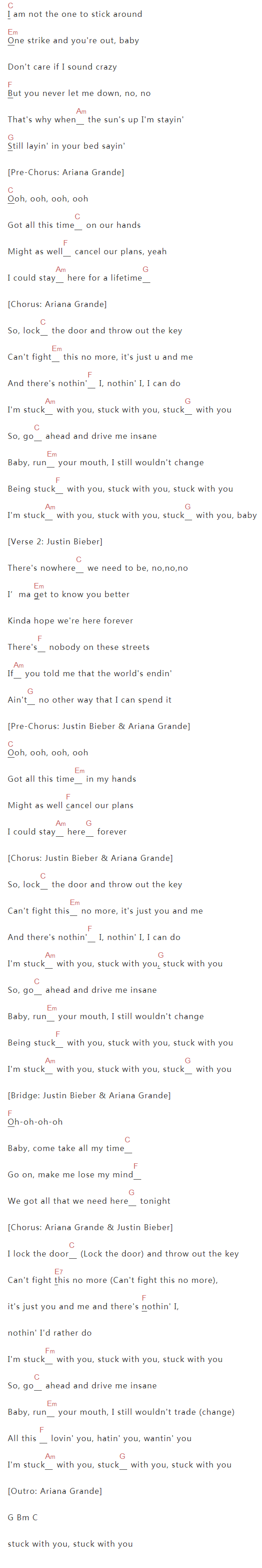 Ariana Grande,Justin Biber《Stuck With U》吉他谱C调和弦谱(txt)1