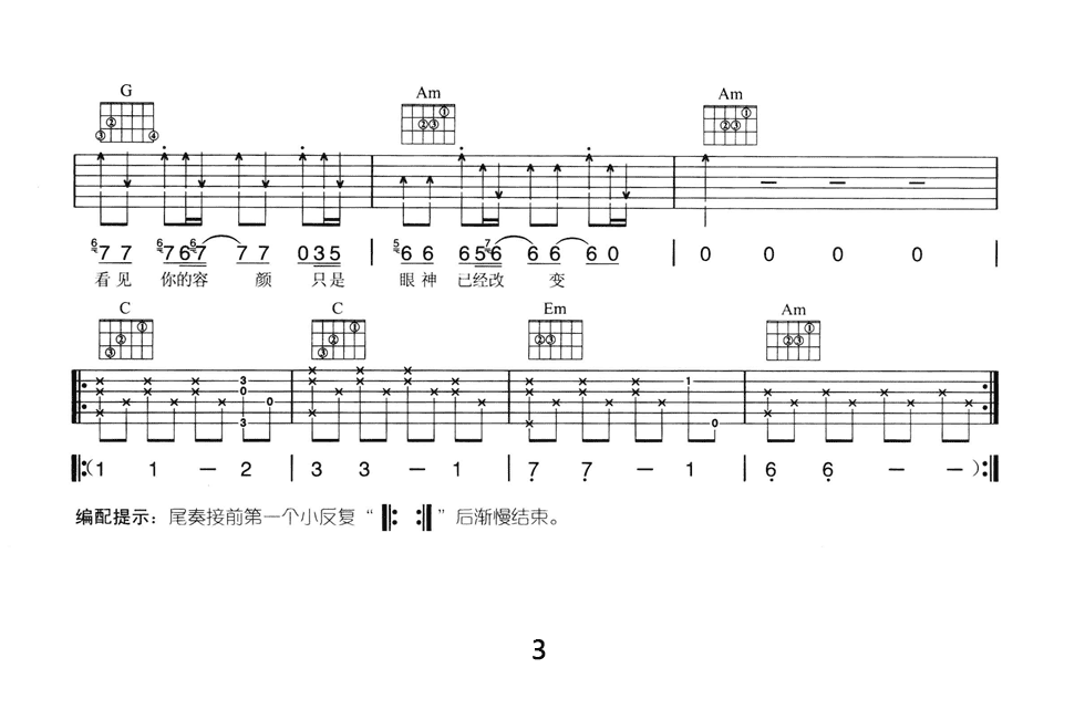 张韶涵《呐喊》吉他谱C调六线谱(图)1