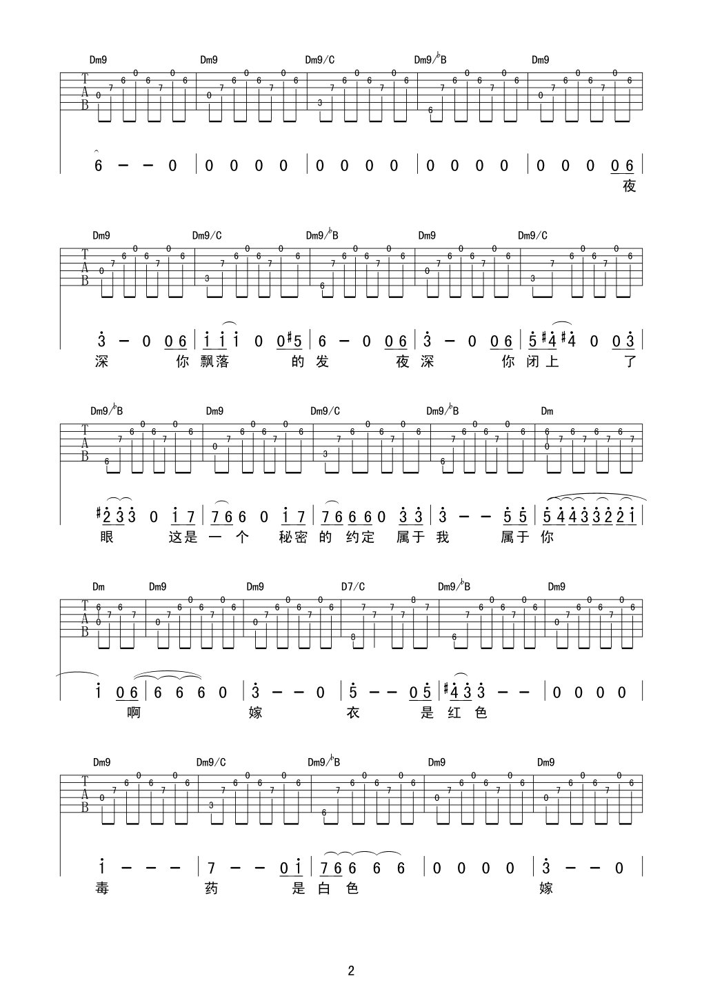 幸福大街乐队《嫁衣》吉他谱F调六线谱(图)1