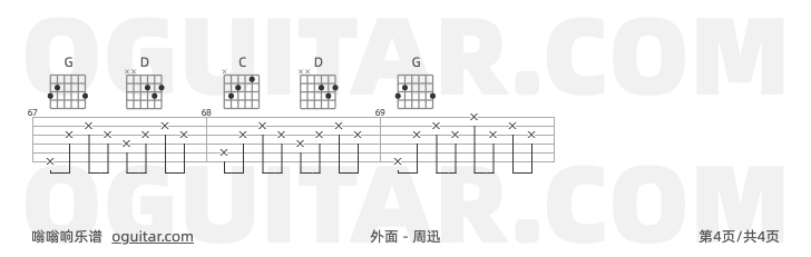 《外面》吉他谱C调六线谱(图)1