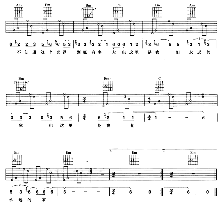 《北方的天空》吉他谱C调六线谱(图)1