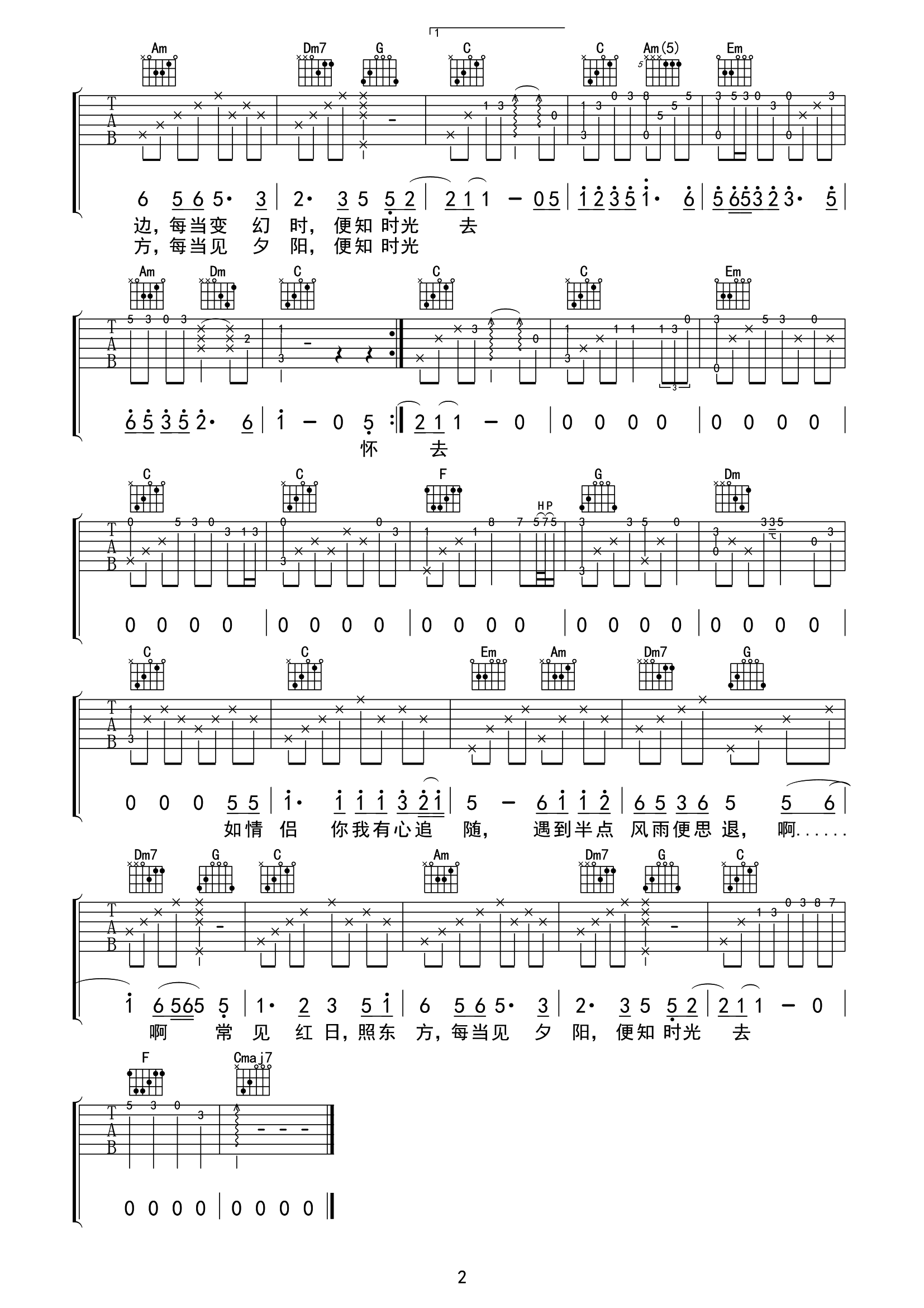区瑞强《每当变化时》吉他谱C调六线谱(图)1