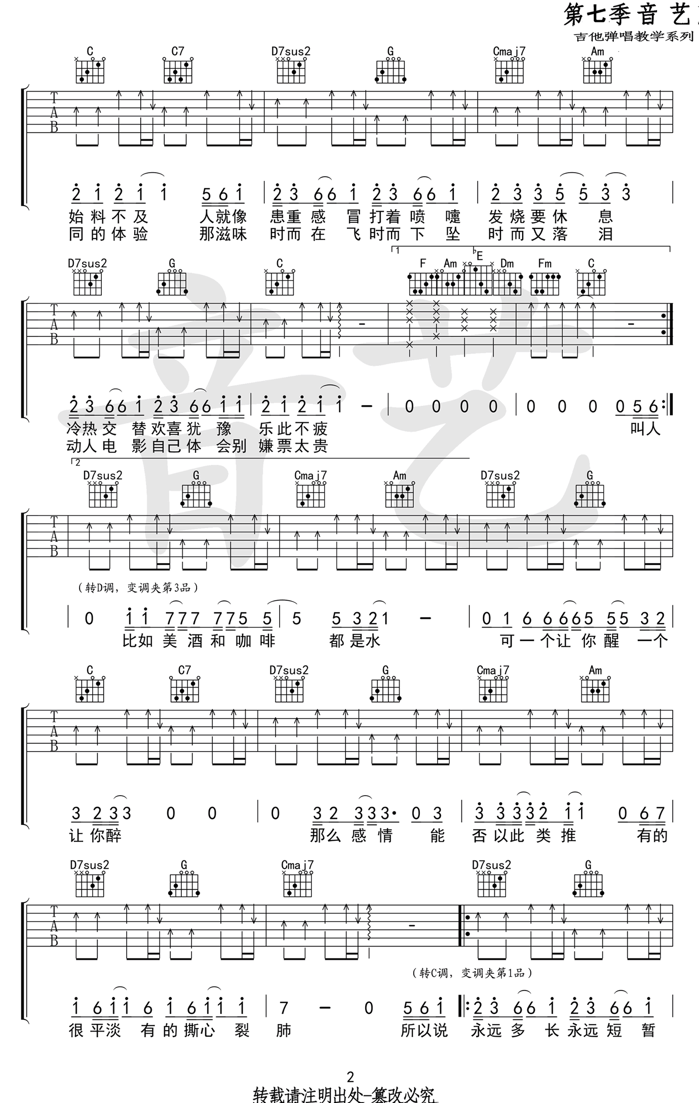 无和弦吉他谱简单版,入门不用和弦的吉他,好听的右手空弦吉他(第3页)_大山谷图库