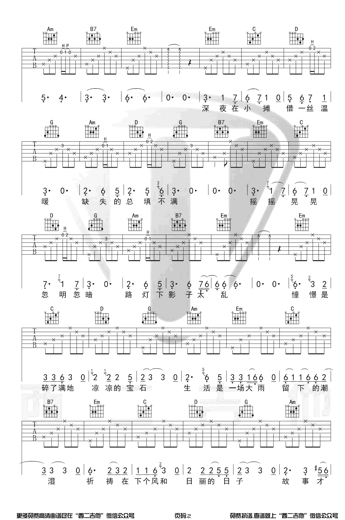 《深夜一角》吉他谱 - 毛不易版 - C调简单版编配 - 适合初级阶段 - 吉他简谱