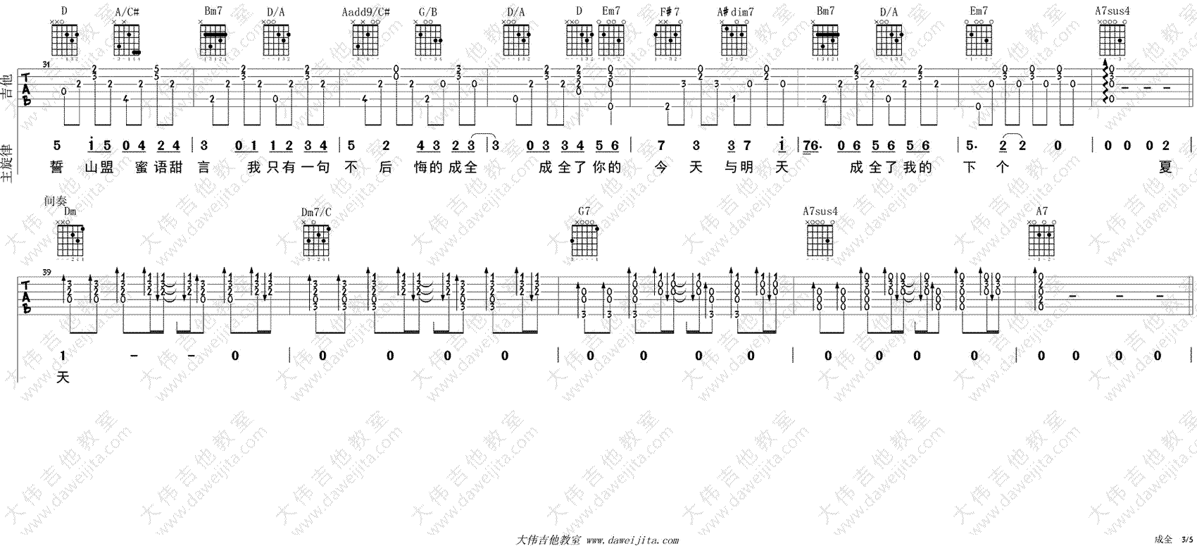 林宥嘉 - 成全（必弹吉他） [伴奏 弹唱 简单版] 吉他谱