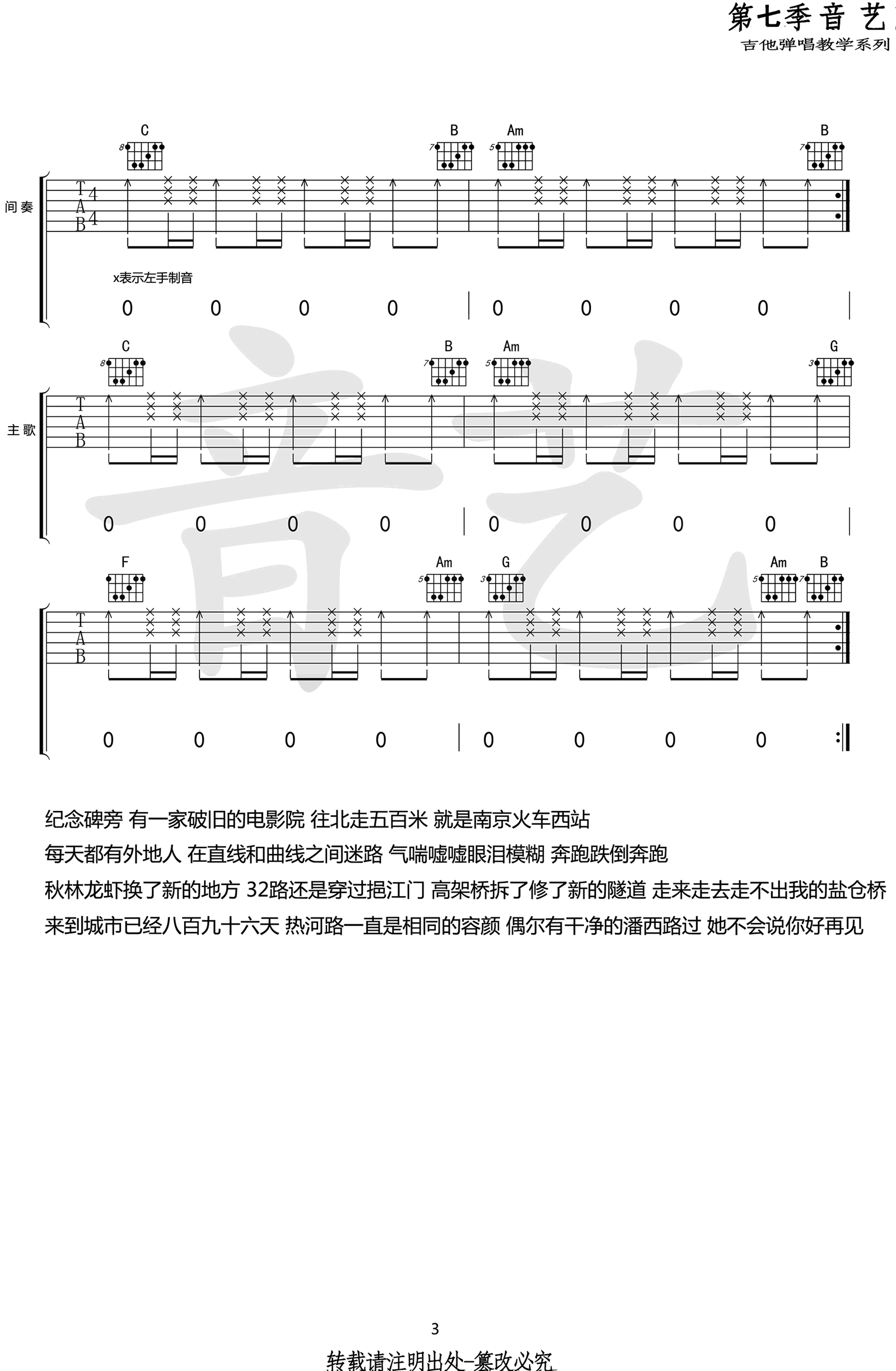 李志 热河吉他谱 六线谱
