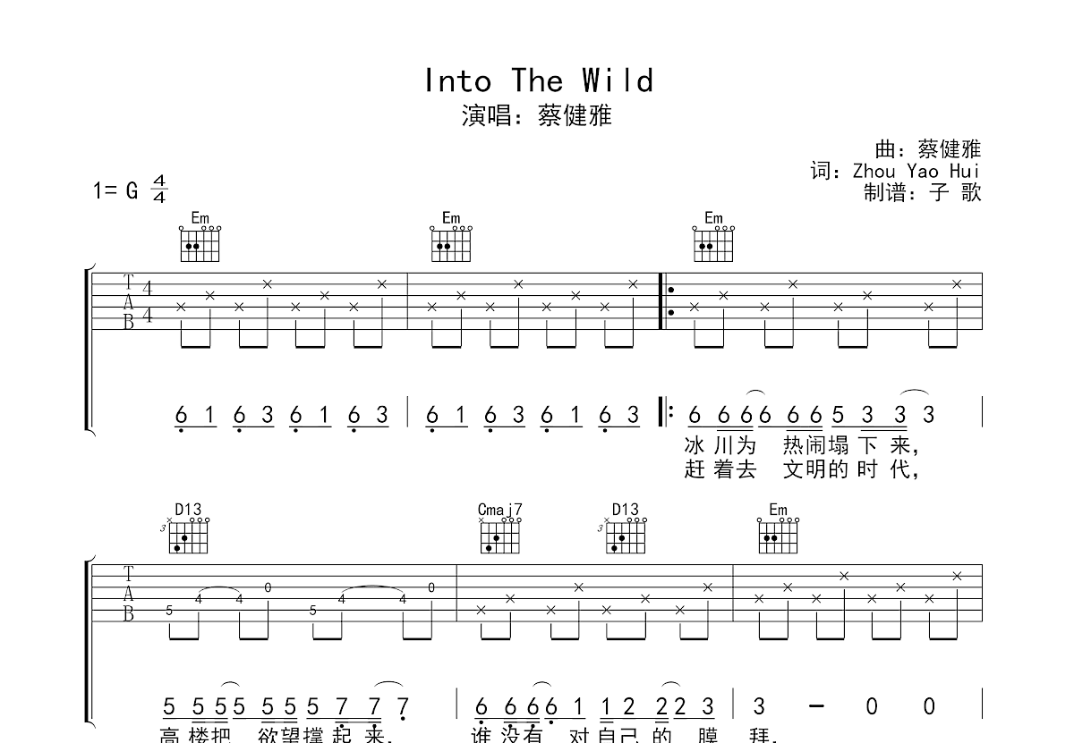 Into The Wild吉他谱C调