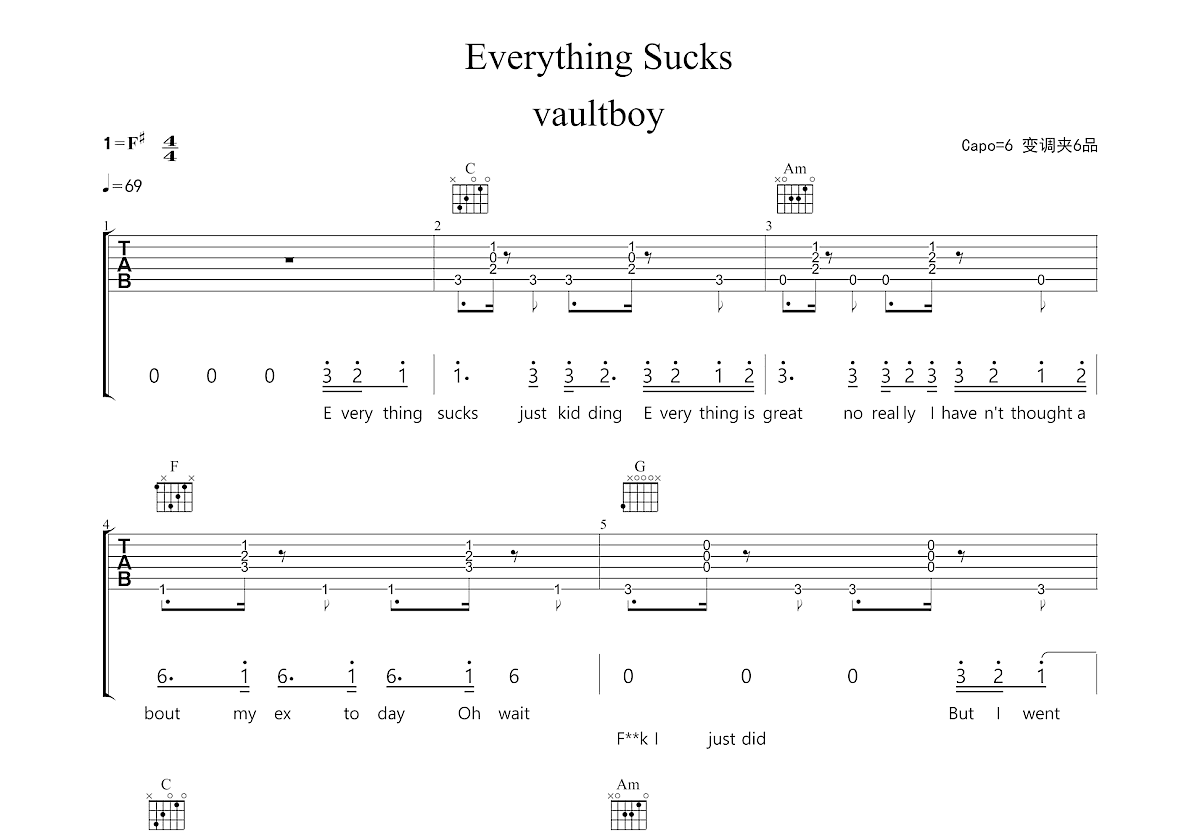 Everything Sucks吉他谱C调