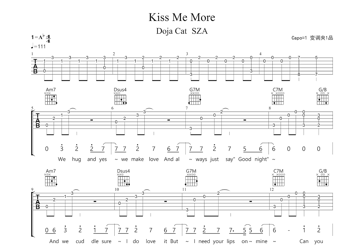 Kiss Me More吉他谱C调
