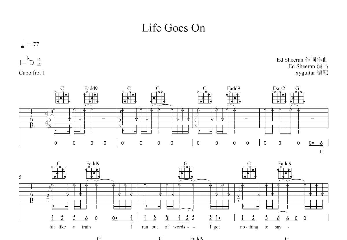 Life Goes On吉他谱C调