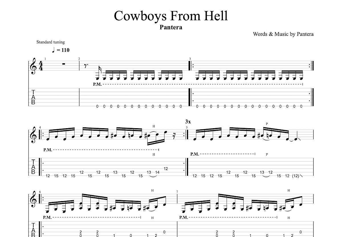 Cowboys From Hell吉他谱C调