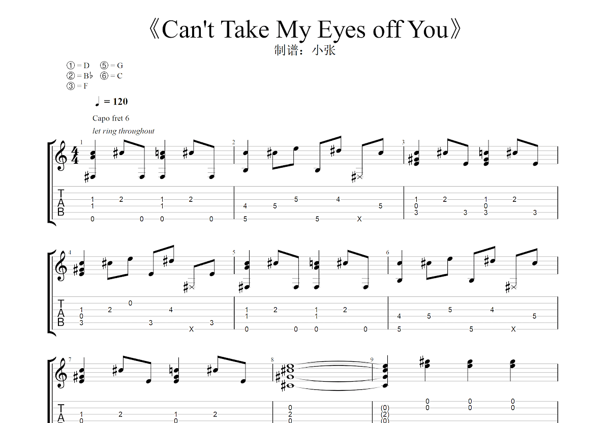 Can't Take My Eyes off You吉他谱C调