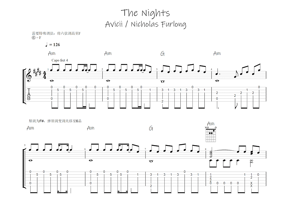 The Nights吉他谱C调