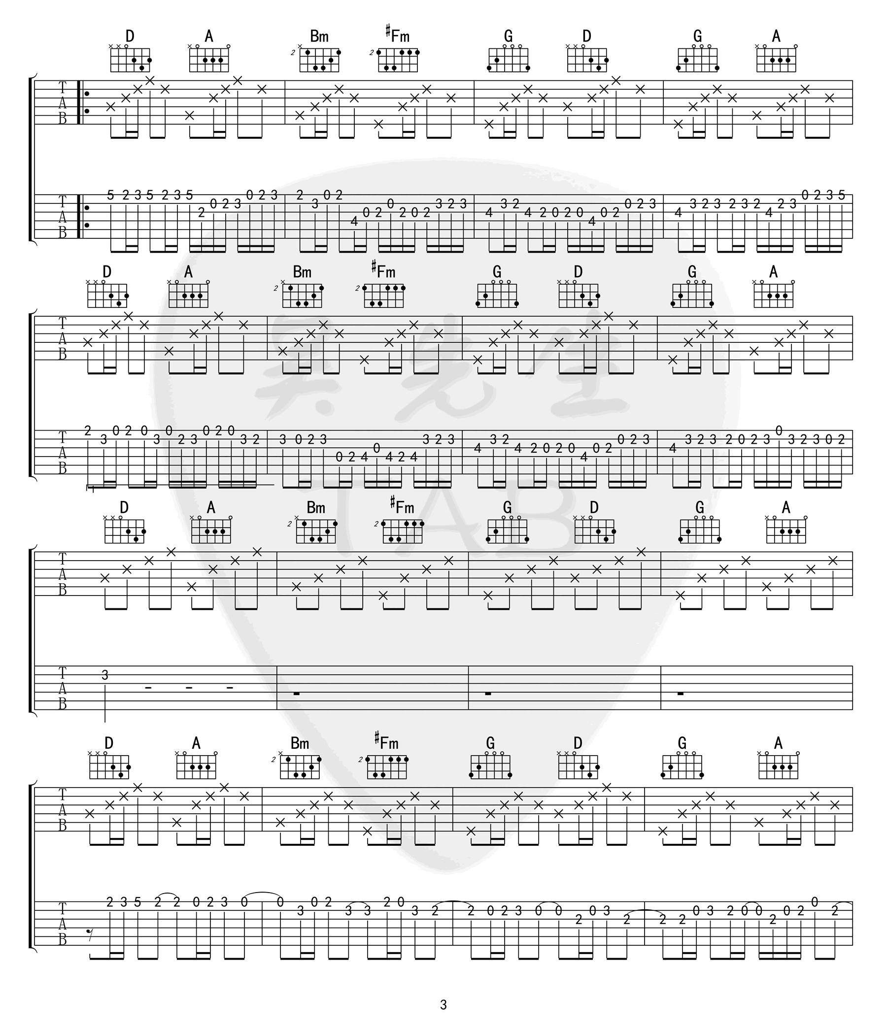 帕卡贝尔《D大调卡农》吉他谱D调六线谱(图)1