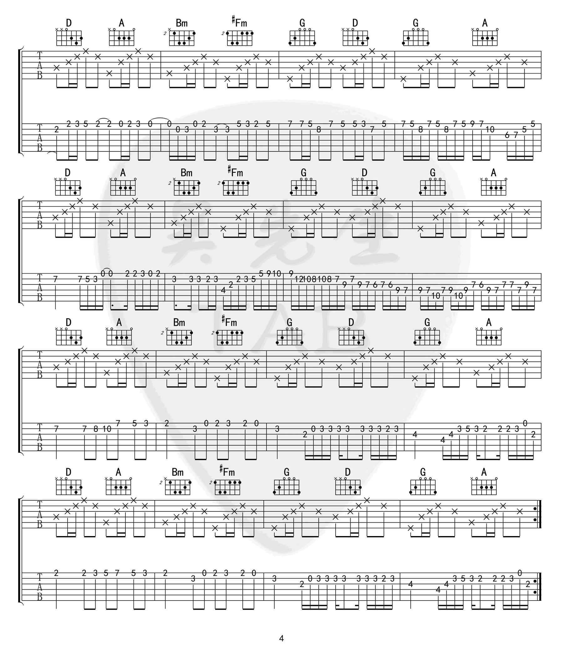帕卡贝尔《D大调卡农》吉他谱D调六线谱(图)1